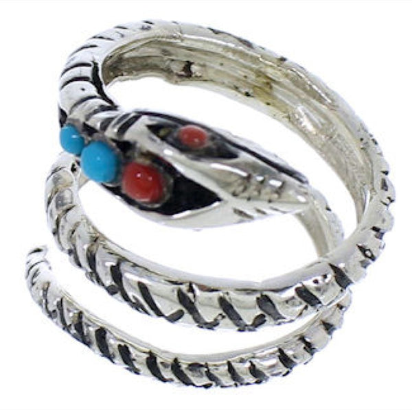 Coral Turquoise Silver Snake Southwest Jewelry Ring Size 6-1/4 MX23648